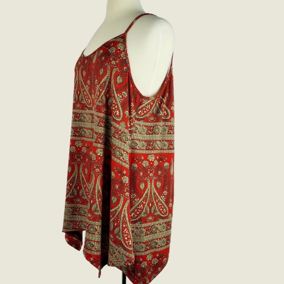 Asymmetrical Boho Top Red-Light Green Bandana Paisely Pattern 2XL - Picture 6 of 11